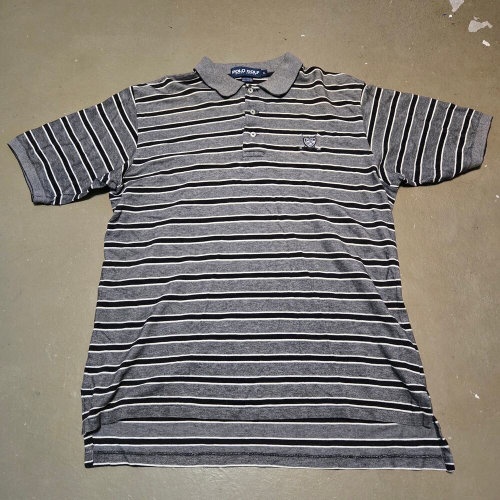 Polo Golf Ralph Lauren Black Striped Short Sleeve Polo Shirt Men's Size‎ XL